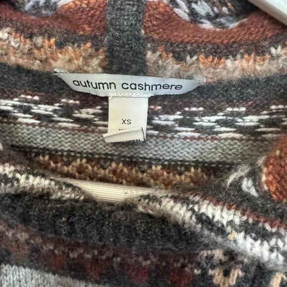 Autumn Cashmere 100% Pure Cashmere Hooded Sweater Jacquard Knit Tunic Aztec Xs S - Picture 5 of 8